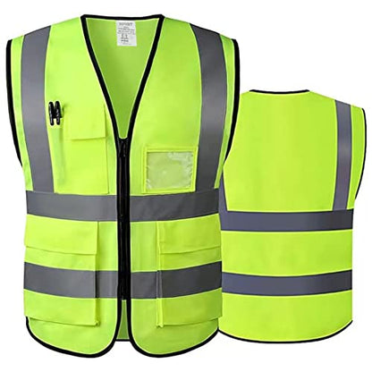 5 Pockets High Visibility Reflective Safety Vest,Zipper Front, Meets ANSI/ISEA Standards - color: Yellow, size: 3X-Large