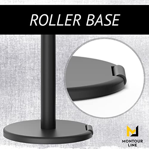 Montour Line ME760 2 Retractable Belt Barrier Stanchions, 35 Ft Green Belt - color: Green, size: Black Powder Coated