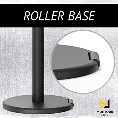 Montour Line ME760 2 Retractable Belt Barrier Stanchions, 35 Ft Green Belt - color: Green, size: Black Powder Coated