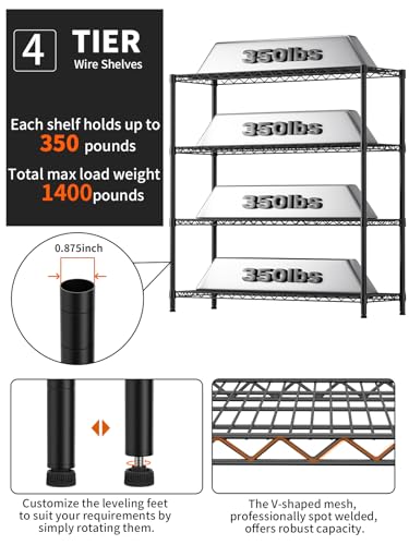 Golpart 4Tier Adjustable Storage Shelves Metal Wire Shelving Standing Shelf - color: Black, size: 4-tier-18"Dx46"Wx59"H