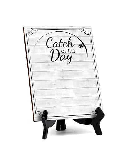 Catch of the Day 6x8 Dry Wipe Table Sign Easy Installation | Restaurant & Bar | Perfect To Clearly Direct Customers & Advertise Specials | No Pen Included - style: Catch of the Day
