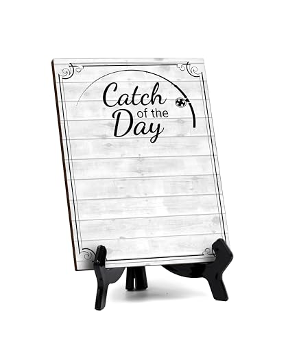 Catch of the Day 6x8 Dry Wipe Table Sign Easy Installation | Restaurant & Bar | Perfect To Clearly Direct Customers & Advertise Specials | No Pen Included - style: Catch of the Day