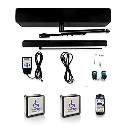 Olideauto Black Color Low Energy Handicap Auto Door Openers,Smart WiFi Door Opener+Wireless Stainless Steel Handicap Push Buttons with 2PCS Push Panels