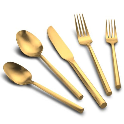 Matte Gold Silverware Set Hexagon Handle 20-Piece Service for 4 - color: Matte Gold, size: 20 Pcs