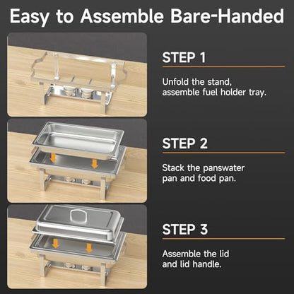 Chafing Dishes for Buffet 4 Pack, 9QT Chafing Dish High Grade Stainless Steel Chafer Complete Set,Steel Handle, Catering Events Complete Buffet Warmer Set (Silver, 4) - color: Silver, size: 4