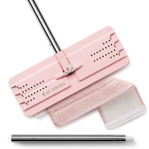 JOYMOOP Flat Mop, Microfiber Cleaning Pad for Floor Cleaning, 60" Long Handle with Flexible Mop Head, Pink - color: M