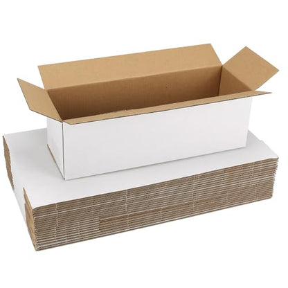 Shipping Boxes 12x4x4 Set of 25, White Corrugated Cardboard Box for Mailing Business Packaging - size: 12x4x4 Inches