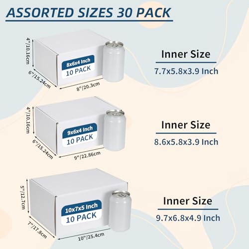 ZBEIVAN White Small Shipping Boxes, 30 Packs Cardboard Mailer Boxes for Packaging Small Business with Lids (10x7x5, 9x6x4, 8x6x4) - color: White, size: 10x7x5, 9x6x4, 8x6x4