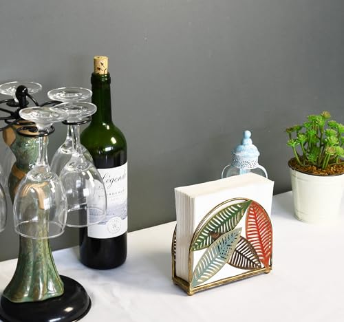Modern Metal Napkin Holder for Dining Table, Upright Napkin Storage for Kitchen & Countertop, Multiple Color Leaves Tabletop Napkin Organizer & Letter Holder for Western Restaurant Coffee Shop - color: Multi-Colors