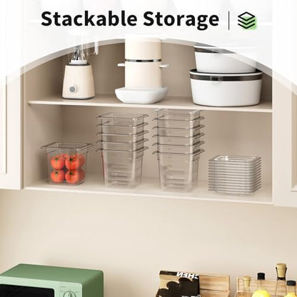 1/6 6'' 12 Pack Plastic Food Pans With Lids - color: 1/6 6"12 Pack