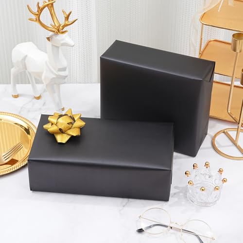 ZINTBIAL Matte Black Wrapping Paper Roll with Cut Lines - Solid Black Holiday Gift Wrap for Graduation, Birthdays, Wedding, Christmas, All Occasion - 17.5 in x 33 ft (48 sq. ft), Easy to Cut - color: Matte-Black