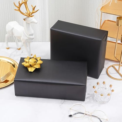 ZINTBIAL Matte Black Wrapping Paper Roll with Cut Lines - Solid Black Holiday Gift Wrap for Graduation, Birthdays, Wedding, Christmas, All Occasion - 17.5 in x 33 ft (48 sq. ft), Easy to Cut - color: Matte-Black