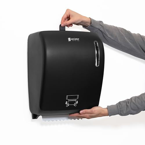 San Jamar Timeless Hands-Free Mechanical Paper Towel Dispenser, Black, Commercial Grade, Universal Roll Compatibility, Touchless Operation, for Bathrooms and Kitchens