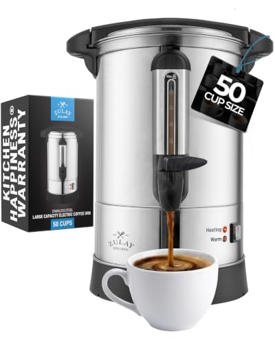 Zulay Kitchen 50 Cup Coffee Urn Commercial Coffee Maker, Hot Water Urn - Large Coffee Maker With Double-Wall Stainless Steel, Quick Brew, Stays Hot for Tea & Beverage at Events & Catering - Silver - color: Silver, size: 50 Cup