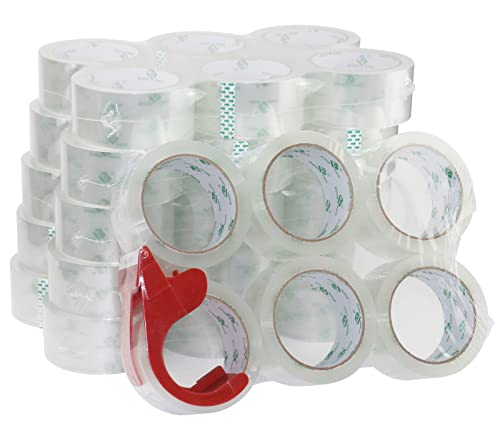 BOMEI PACK 36 Rolls No Noise Silent Clear Packing Tape with Free Dispenser, 2.4mil x1.88 x 55 Yard, Quiet Packing Tape, Heavy Duty Packaging Tape for Moving, Shipping, Office and Storage - size: 36PACK: 2.4mil*1.88inch*55yds