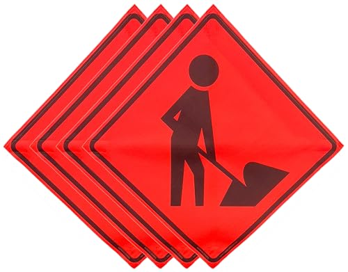 36"x36" Worker Symbol Orange Mesh Roll-Up Signs 4-Pack - color: Worker Symbol