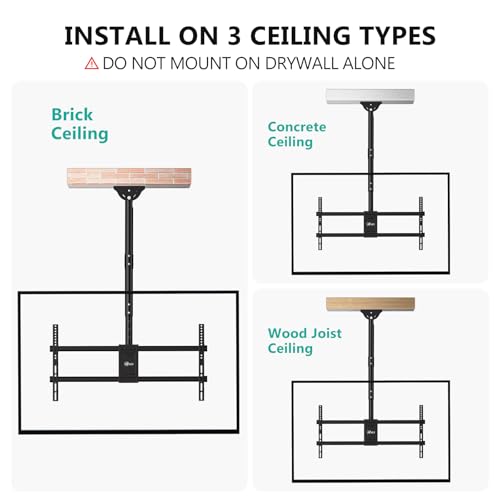 WALI Heavy Duty Ceiling TV Mount for 37-90 inch Large TVs, up to 220 lbs - color: Black (800x400mm), size: 2.5 feet