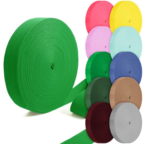 Cotton Webbing 1 inch 1.5 inch 2 inch Webbing Tote Strap Canvas Straps for Bags, 10 25 50 3.3 Yards Cotton Polyester Webbing - color: Grass Green, size: 2 Inches x 10 Yards