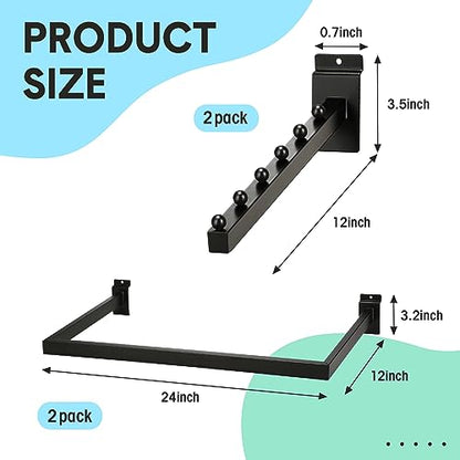 Therwen 4 Pcs Black Metal Slatwall Hooks Accessories Including 2 Pack U Shaped Hang Rail 2 Pack 6 Ball Waterfall Panel Hooks for Clothing Home Garage Shop Retail Display