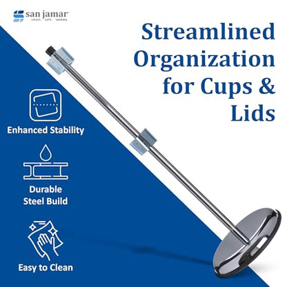 San Jamar Revolving Cup and Lid Dispenser Stand Stand Only for Restaurants, Dining Halls, and Fast Food, Stainless Steel, 30.5 x 2.75 x 12.25 Inches, Silver