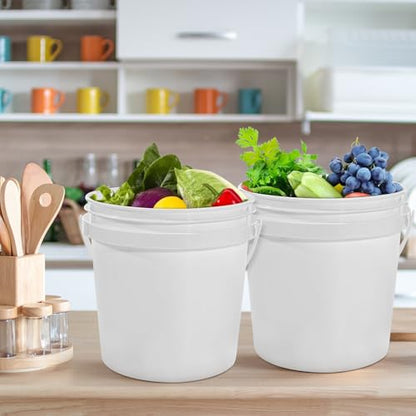10 Pack 2.1 Quart White Plastic Storage Buckets with Airtight Lids & Built-in Handles, Stackable Containers for Dry Food, Pantry & Household Organization