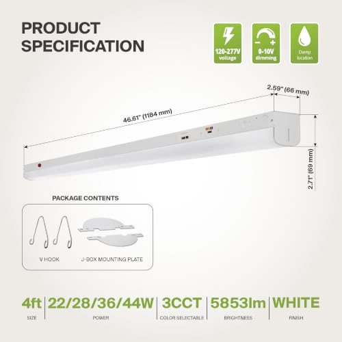 ASD 4ft LED Linear Strip Light Fixture, Emergency Battery Backup - color: White | Emergency, size: 4FT