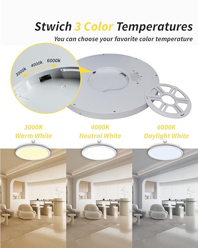 20 Inch Large LED Flush Mount Ceiling Light Fixture, Round 40w 4350lm 3000k,4000k,6000k CCT Selectable, Modern Flat Panel Super Slim Led Ceiling Light,for Living Dining Kitchen Room (2Pack-White) - color: White, size: Wall Switch Control-20Inch-2Pack