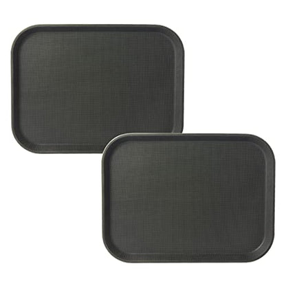 CURTA 2-Pack Restaurant Grade Non-Slip Trays, NSF, 16 Inch x 12 Inch, Plastic Rubber Lined Anti-Skid Rectangular Serving Tray, Black - color: Black-rectangular, size: 12 Inch x 16 Inch