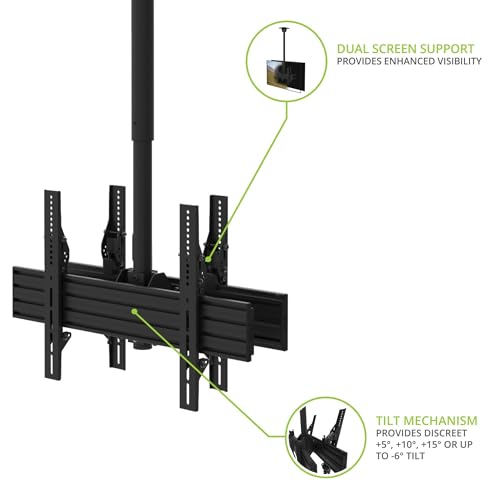 Kanto CM600BTB Back-to-Back Dual TV Ceiling Mount for 40” to 80” TVs | 200 lb Weight Capacity | Height Adjustable | Up to +15°/-6° Tilt | Hidden Cable Management | 360° Rotation | Black - style: Commercial - Back to Back - For 40" to 45" TVs - Black