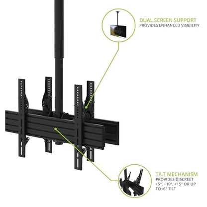 Kanto CM600BTB Back-to-Back Dual TV Ceiling Mount for 40” to 80” TVs | 200 lb Weight Capacity | Height Adjustable | Up to +15°/-6° Tilt | Hidden Cable Management | 360° Rotation | Black - style: Commercial - Back to Back - For 40" to 45" TVs - Black