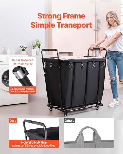 VEVOR Laundry Cart, Rolling Grocery Utility Cart with Waterproof Liner & Swivel Wheels, 260 LBS Large Load Capacity, Heavy Duty Shopping Basket for Laundry, Shopping, Camping, Grocery, Luggage, Black - size: 26.2"D x 36.4"W x 37.2"H