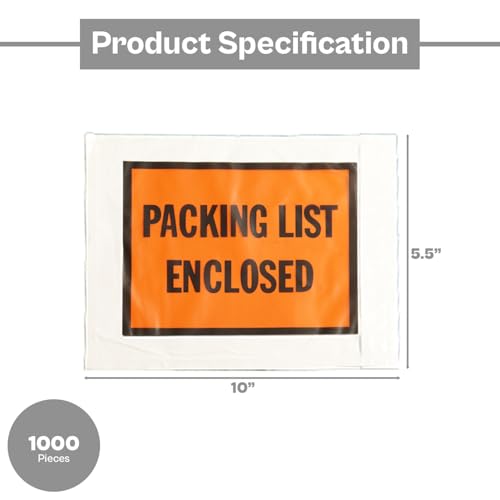 PSBM 1000 PCS, 5.5 x 10 Inch Orange Full Face Packing List Enclosed Bags, Shipping Mailing Envelopes and Packing Slip Pouches for Mailing Labels, Invoices and Documents - size: 5.5" x 10" / Back Side Load