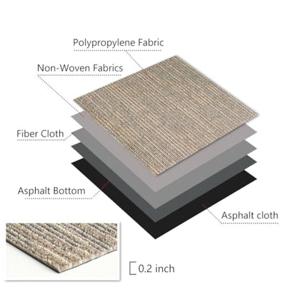 ALTRUISTIC Heavy Duty Bedroom Carpet Tiles, 24" x 24", 18 Pieces/72 sq ft - color: Khaki