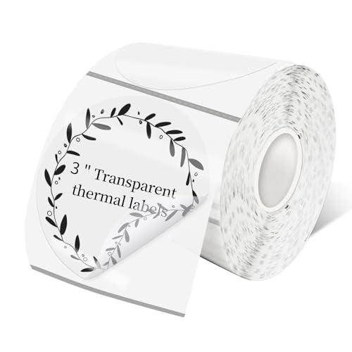 3 Inch Transparent Round Thermal Label, Self-Adhesive Clear Waterproof Circle Sticker for Logo Design, Multipurpose Direct Thermal Labels, 300 Sheets/1 Roll - color: Clear, size: 3 inch