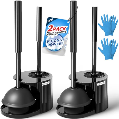 FORASTO 2Pack 2 in 1 Toilet Brush and Plunger Set, Extended Handle Plunger,Toilet Bowl Brush Plunger Set,Bathroom Cleaning Tools,Toilet Brush Plunger Combo,Cleaning Brush,Cleaning Supplies - color: Black