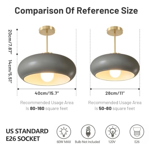 15.7″‌ Large Ceiling Lamp Gold Brass 1Light Classic Gray Glass Shade - color: 15.7″-Gray