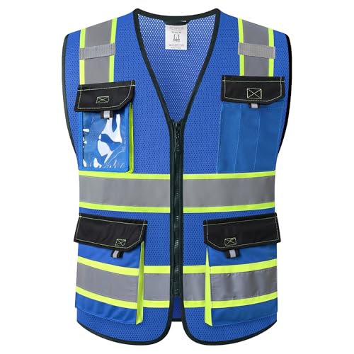 JKSafety Safety Vest for Men Women Hi Vis Reflective Vest JK220 Blue S - color: Blue, size: Small