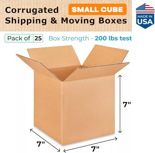 Small Cube Moving & Shipping Boxes 7"L x 7"W x 7"H (25-Pack) - Extra Strength 200 lb vs Regular - Corrugated Packing Boxes for Moving - Heavy Duty Moving Box - Packaging Box by IDL Packaging - size: 7 * 7 * 7" (Small Boxes)