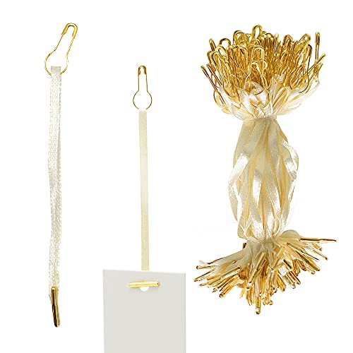 4.5" 500Pcs Hang Tag Fasteners Silks and Satin Strings Safety Pin and Barb Easy and Fast to Attach (Beige) - color: Beige