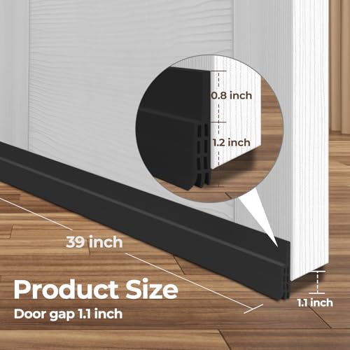 Ohuhu Door Draft Stopper, 1" Wide Adhesive Weather Stripping Seal, 39" - color: Black, size: 39"L x 2"W