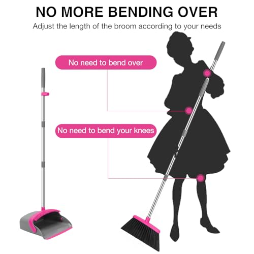 NACENA Broom and Dustpan Set with 52-in Long Adjustable Handle, Grey Rose - color: Grey-rose, size: 1 Pack