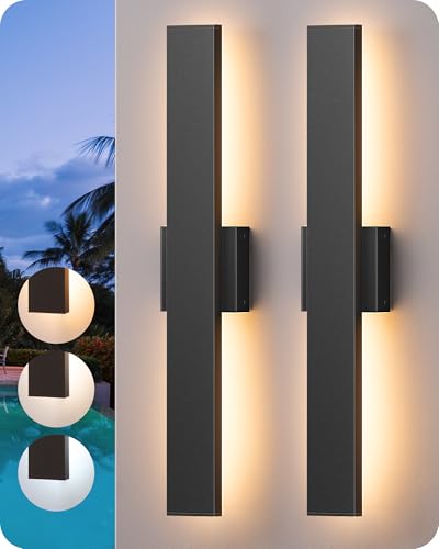 EDISHINE 23.6" Modern Outdoor Wall Light, Black LED Exterior Light Fixture - color: Black, size: 23.6 IN