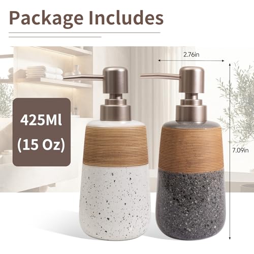 Hand Soap Dispenser, Ceramic Liquid Soap Dispenser for Bathroom Countertop Dish Hand Soap Dispenser for Kitchen Sink, Bathroom Lotion Bottle Dispensers Boho Kitchen Home Decor,15 OZ Grey - size: 1 x 15 Oz Soap Dispenser Grey