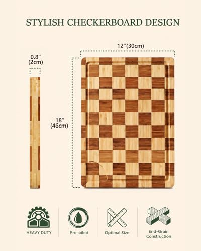 Butcher Block Cutting Board, 18" x 12" Checkered Cutting Board for Kitchen - color: Natural XL-18"x12"