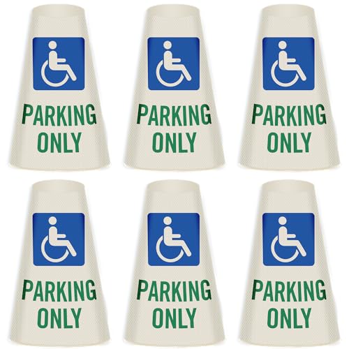SmartSign 6-Pack "Handicapped Parking Only" Reflective Cone Message Sleeve Collar with Symbol, 360-Degree Visibility, Non-Adhesive Vinyl Signs for Traffic Safety Cones, 3-Side Print [Cone Not Included] - color: Handicapped Parking Only, size: Pack of 6