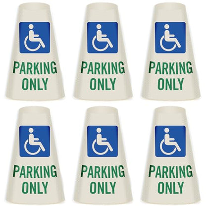 SmartSign 6-Pack "Handicapped Parking Only" Reflective Cone Message Sleeve Collar with Symbol, 360-Degree Visibility, Non-Adhesive Vinyl Signs for Traffic Safety Cones, 3-Side Print [Cone Not Included] - color: Handicapped Parking Only, size: Pack of 6