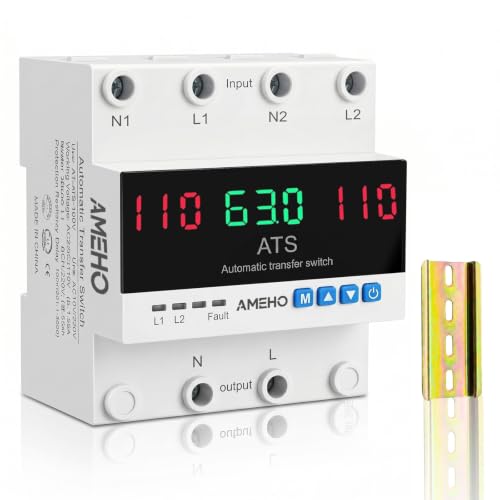Automatic Transfer Switch, 110V Digital Display ATS Transfer Switch, 50/60Hz Dual Power Changeover Switch for Generator, Home Commercial Industrial Use (63A) - size: 63A