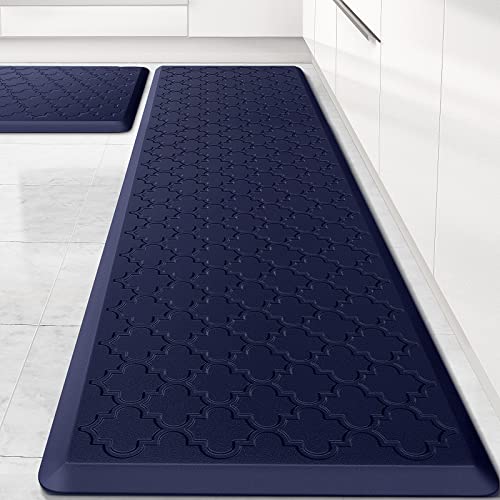 Kitchen Mat 2 PCS Cushioned Anti-Fatigue Floor Mat Standing Mat for Kitchen - color: Blue, size: 17.3"x28"+17.3"x60"