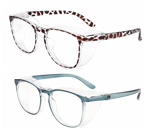Alsenor Safety Glasses Anti Fog Goggles Protective Eyewear Blue Light Blocking Anti Dust UV Protection Glasses For Men Women (2 Pack(new-leopard+new-Blue)) - color: 2 Pack (New Leopard + New Blue)