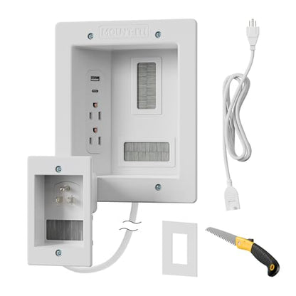 Mount-It in-Wall TV Cable Management Kit, USB-C, Dual Outlet, Cord Hider - style: Dual Outlet + USB – 5ft External / 9ft In-Wall